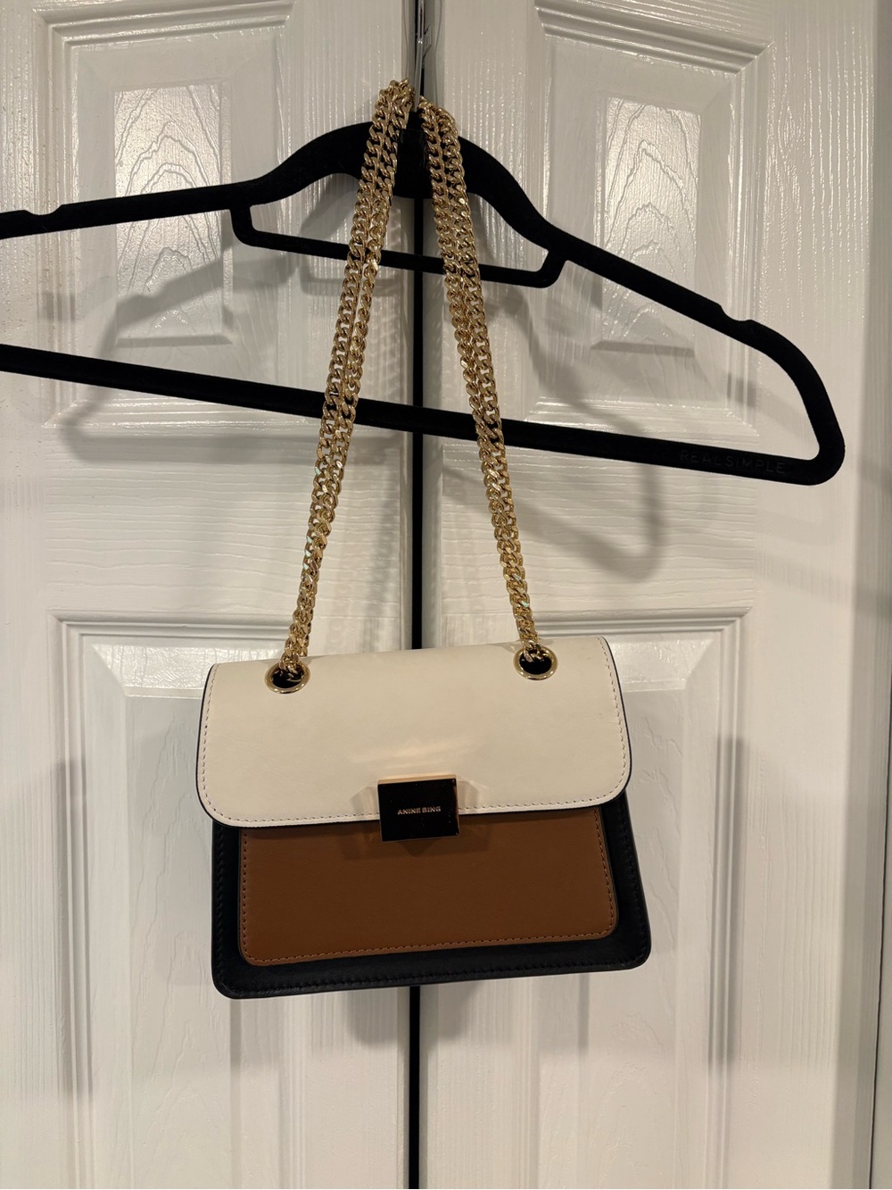 Anine Bing authentic leather White and Brown Chain-Handle Shoulder Bag